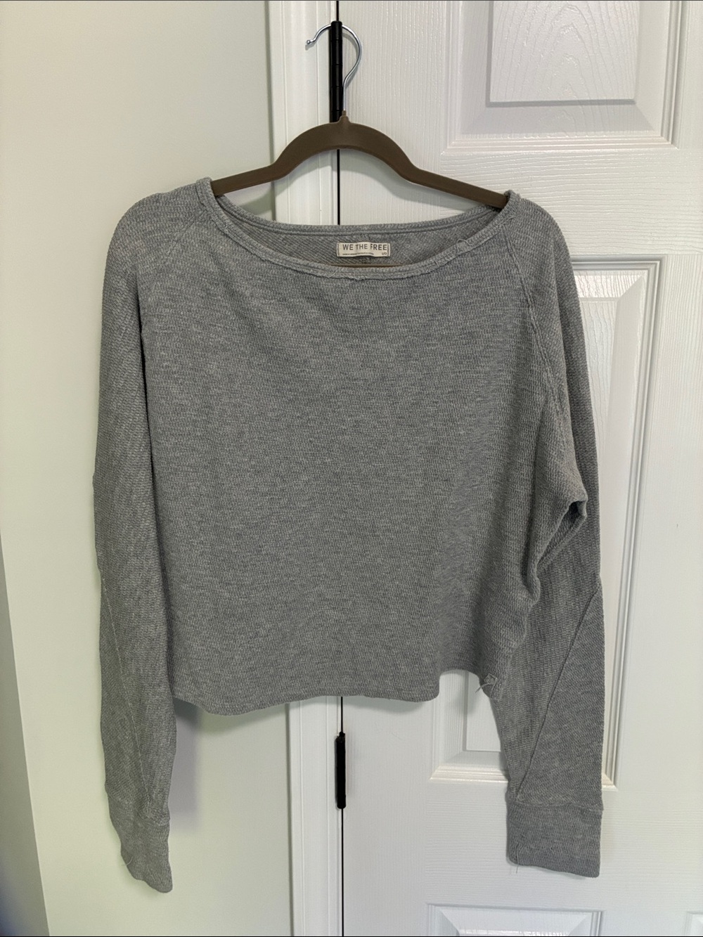 We The Free Light Gray Cropped Knit Pullover